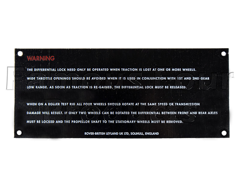 Diff Lock WARNING Plate