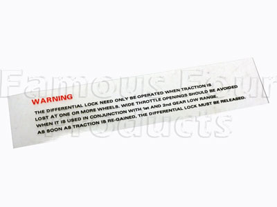 Label Decal - Differential Lock Warning - Windscreen