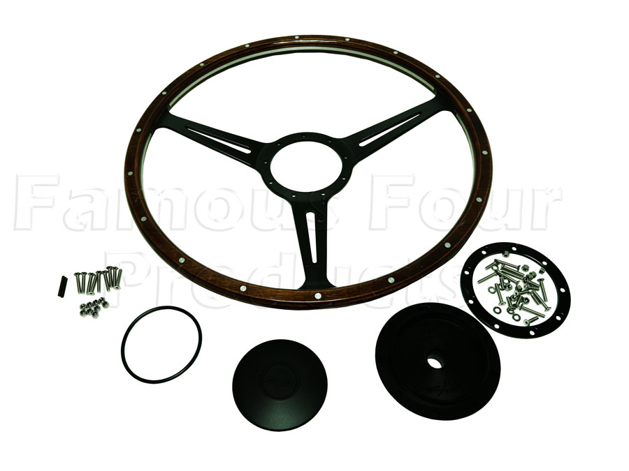 Steering Wheel - 3 Spoke Barbrook Beech Wood Rim with Satin Black Spokes and Black Centre Boss