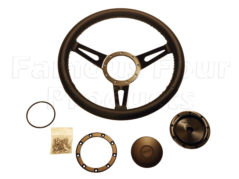 Steering Wheel - Williams - 3 Spoke Black Leather Clad with Satin Black Spokes and Black Centre Boss