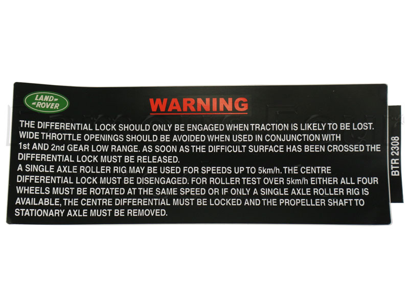Decal - Differential Lock Warning